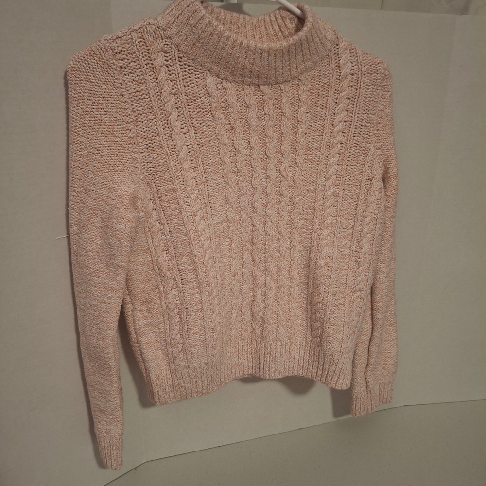 3/$15 Tommy Hilfiger Womens XS Cable Knit Mock Neck‎ Sweater Pink Cropped